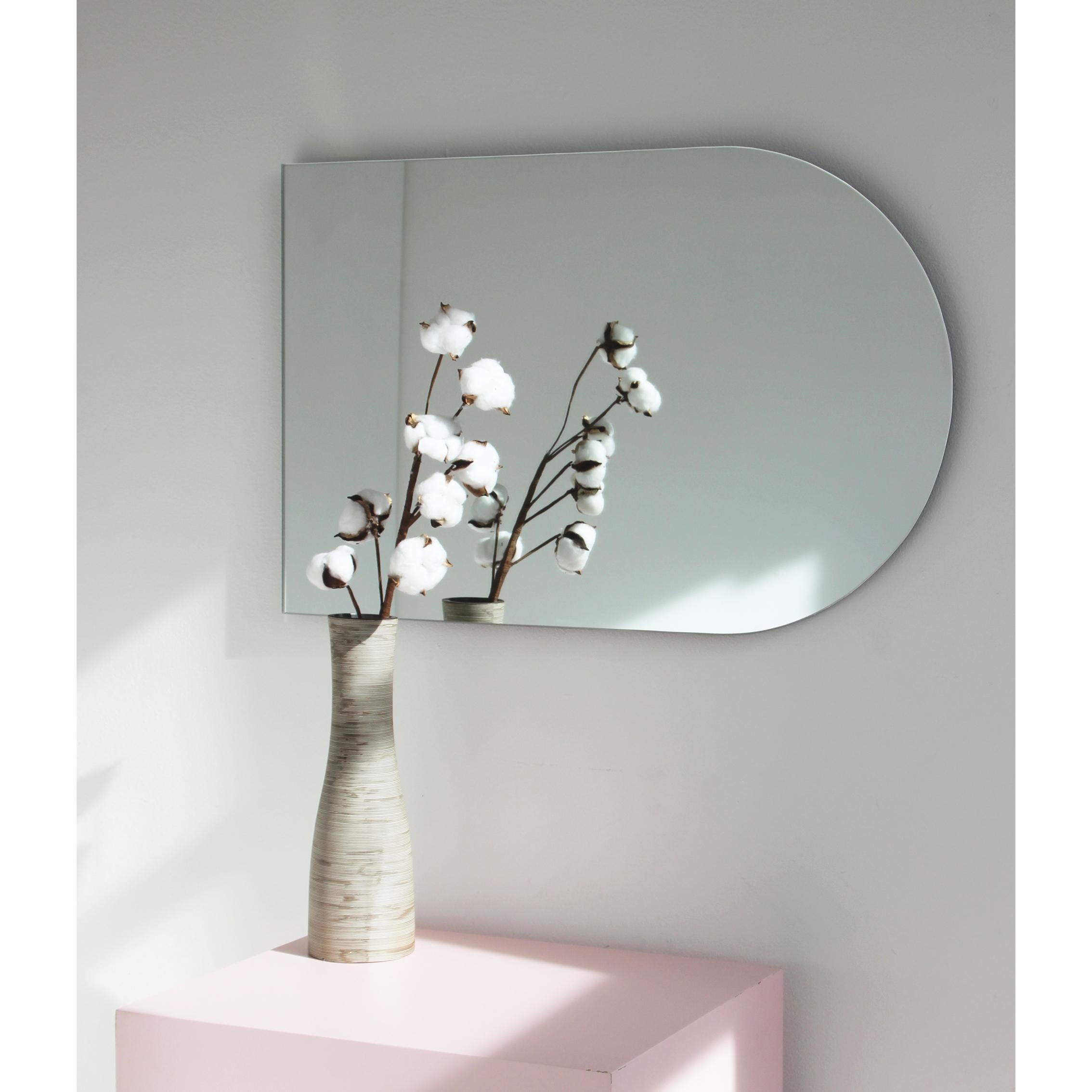 British Arcus Arched Minimalist Frameless Mirror with Floating Effect, Large For Sale