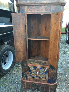 Charming Moroccan Hand Painted Rustic Corner Cabinet