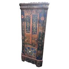 Charming Moroccan Hand Painted Rustic Corner Cabinet