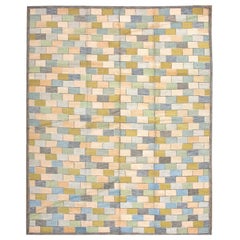 Bezaubernde Multicolor Streifen Muster Zeitgenössische Handwowen American Hooked Rug