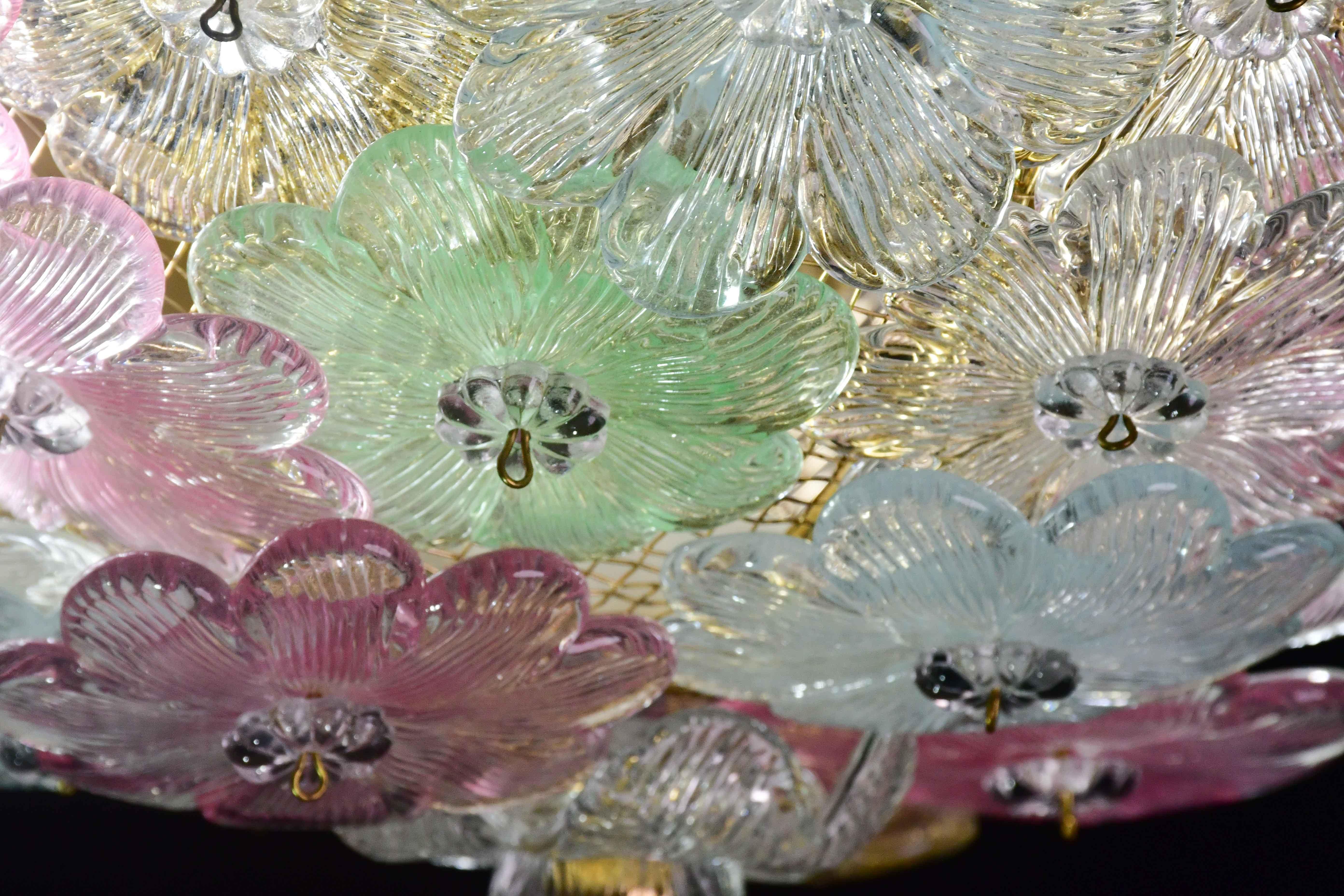 Encantadora lámpara de Murano Barovier & Toso Flowers Flush Light Fixture, Techo, Años 60 Cristal de Murano en venta