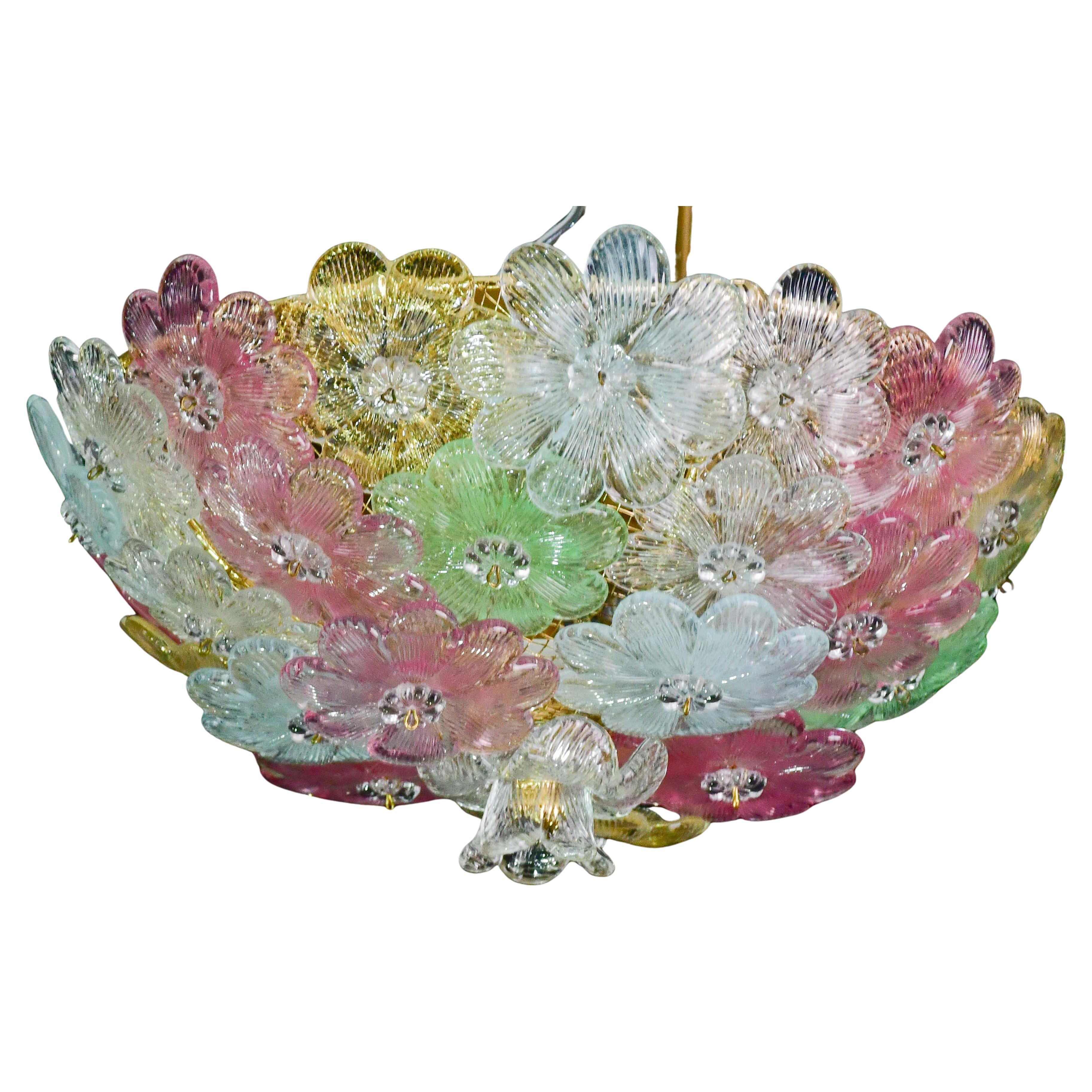 Encantadora lámpara de Murano Barovier & Toso Flowers Flush Light Fixture, Techo, Años 60 en venta