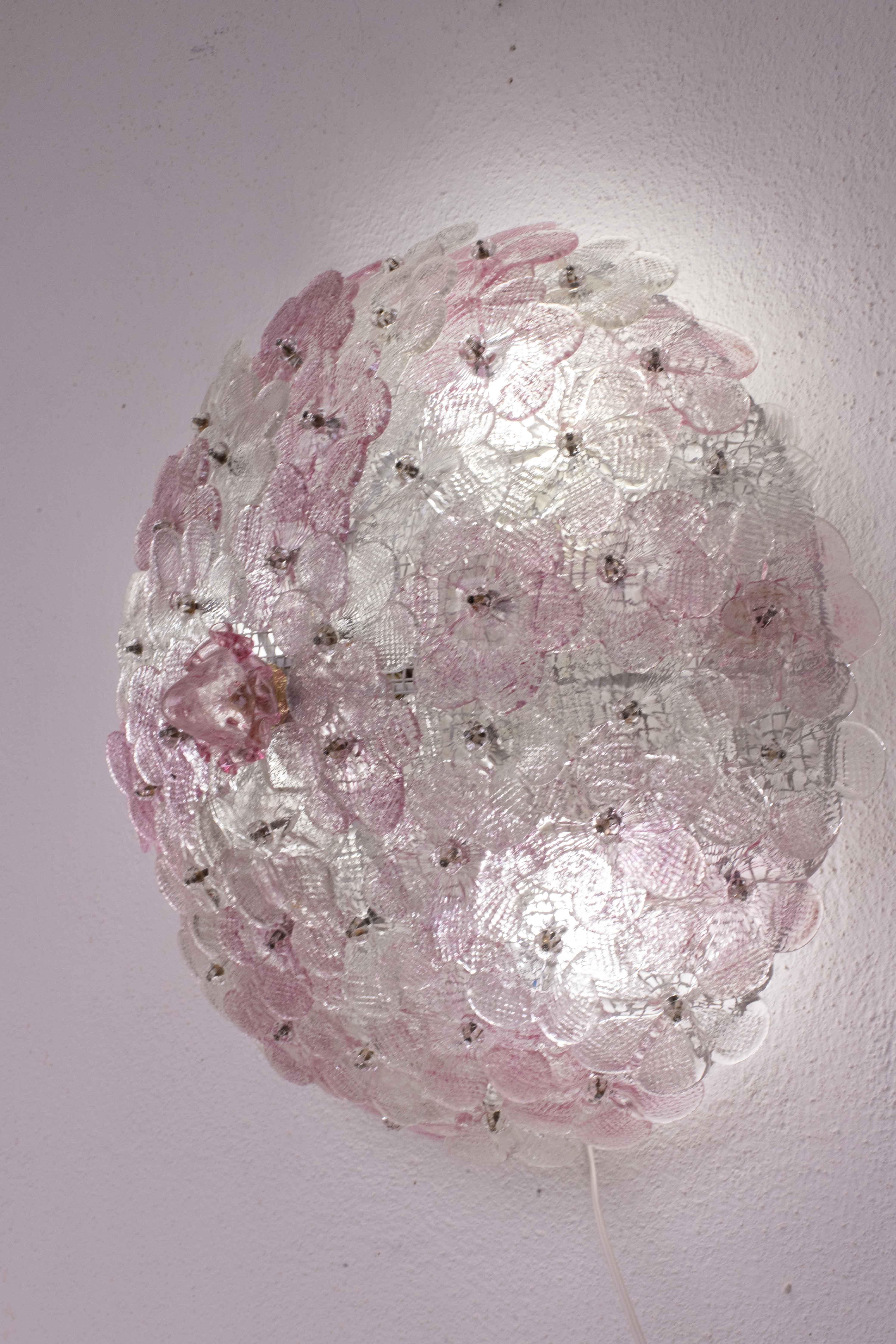 Charmant plafonnier de Murano rose Fleur de Seguso pour Venini, Italie, 1970 en vente 5