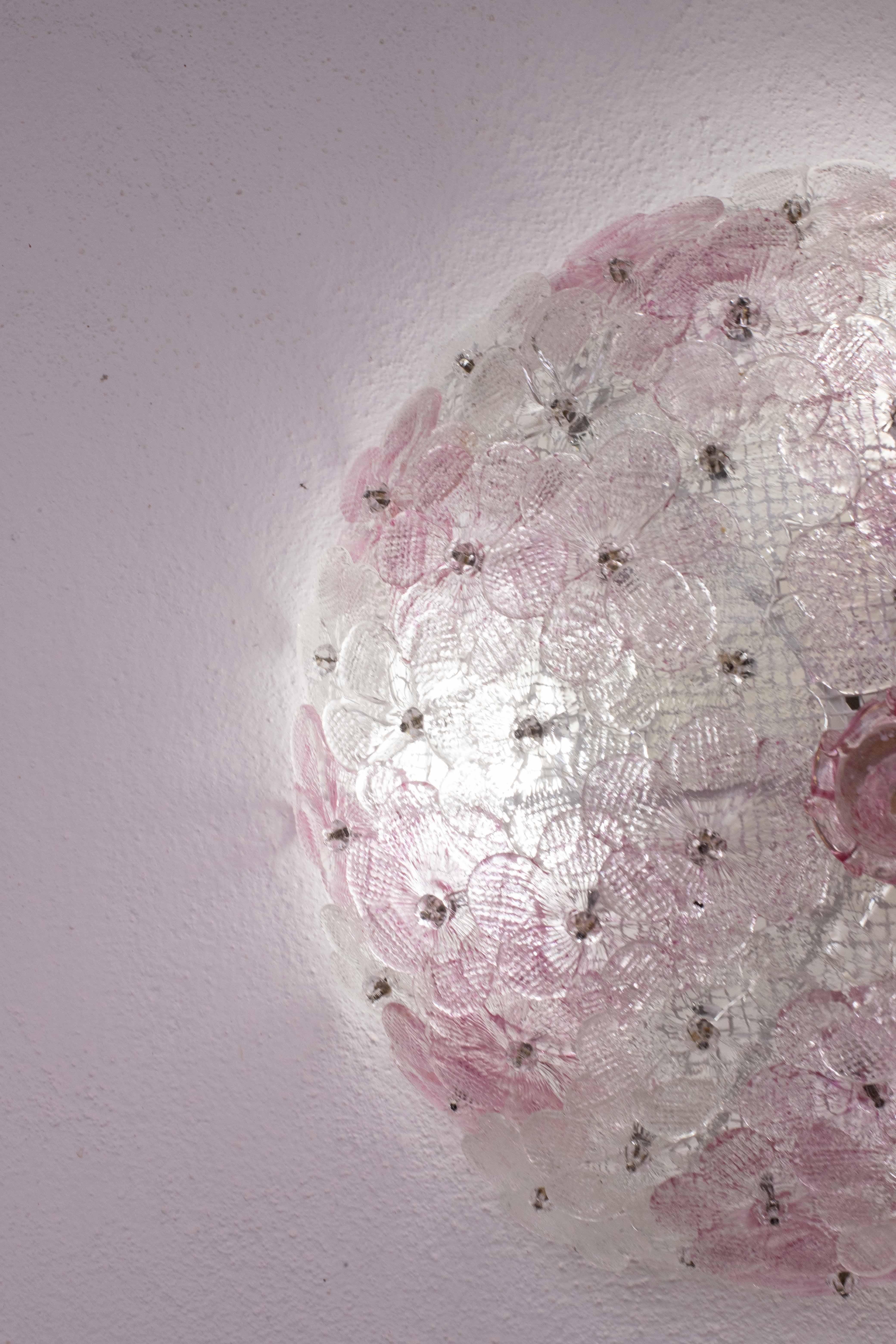 Charmant plafonnier de Murano rose Fleur de Seguso pour Venini, Italie, 1970 en vente 7