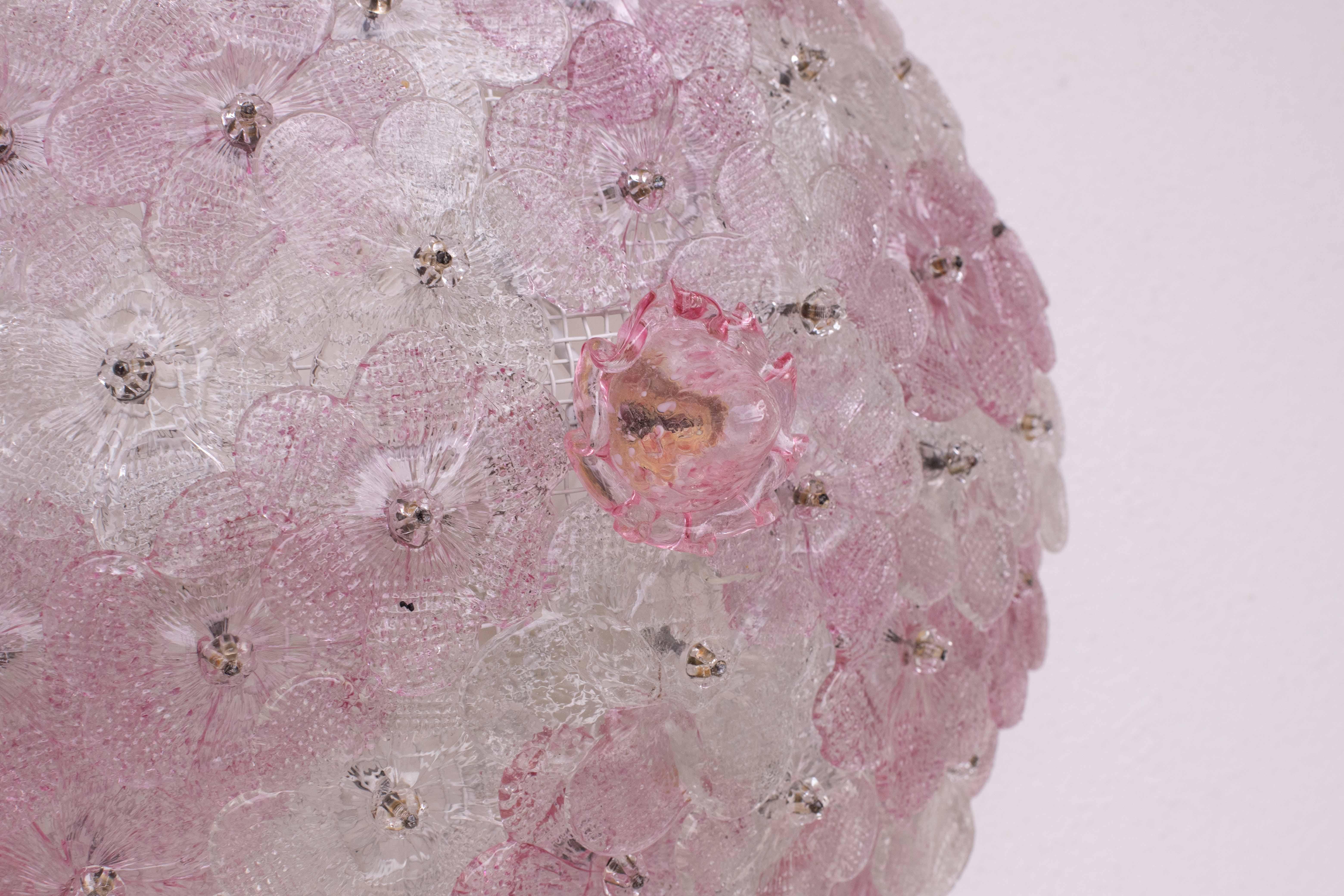 Charmant plafonnier de Murano rose Fleur de Seguso pour Venini, Italie, 1970 en vente 8
