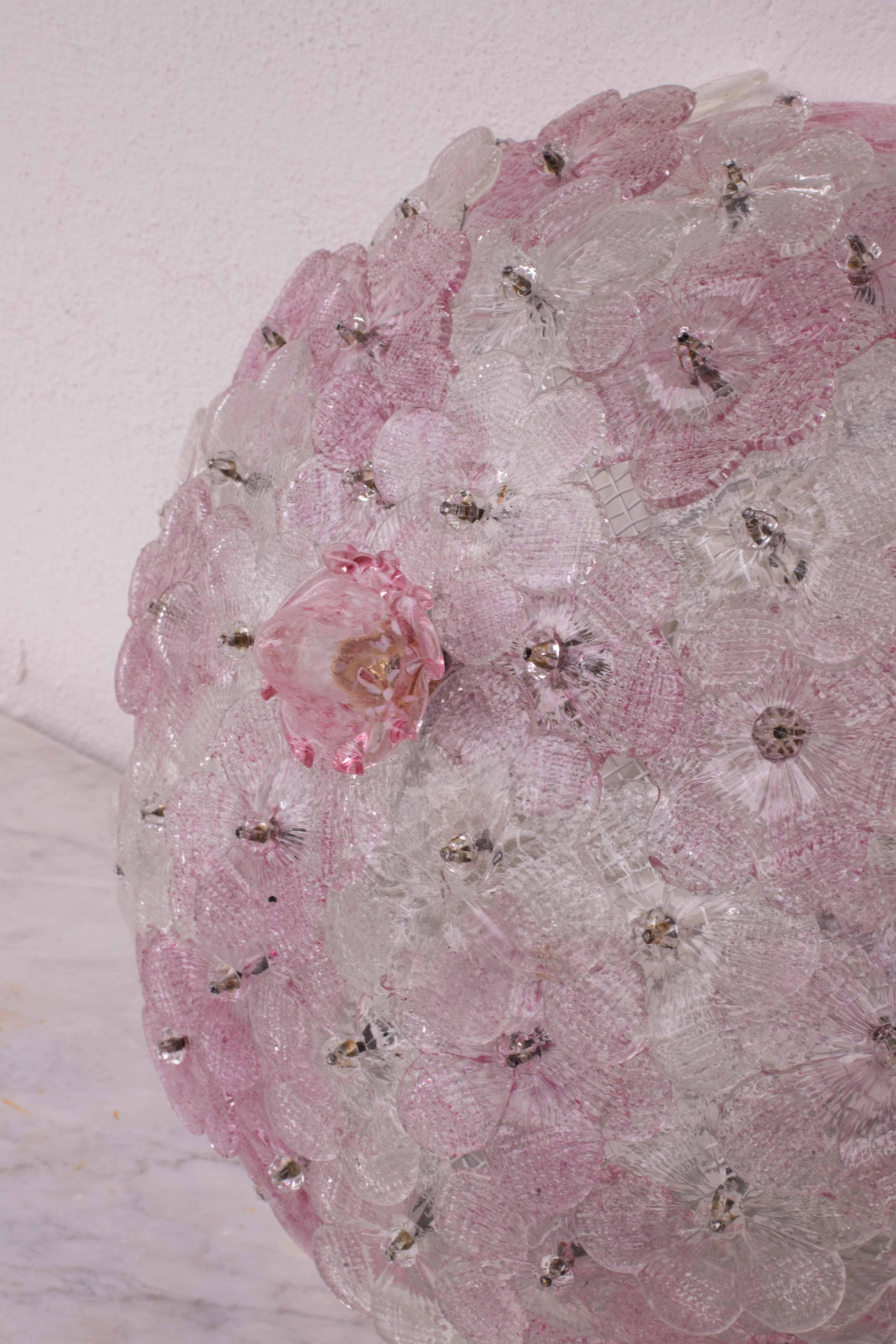 Charmant plafonnier de Murano rose Fleur de Seguso pour Venini, Italie, 1970 en vente 2