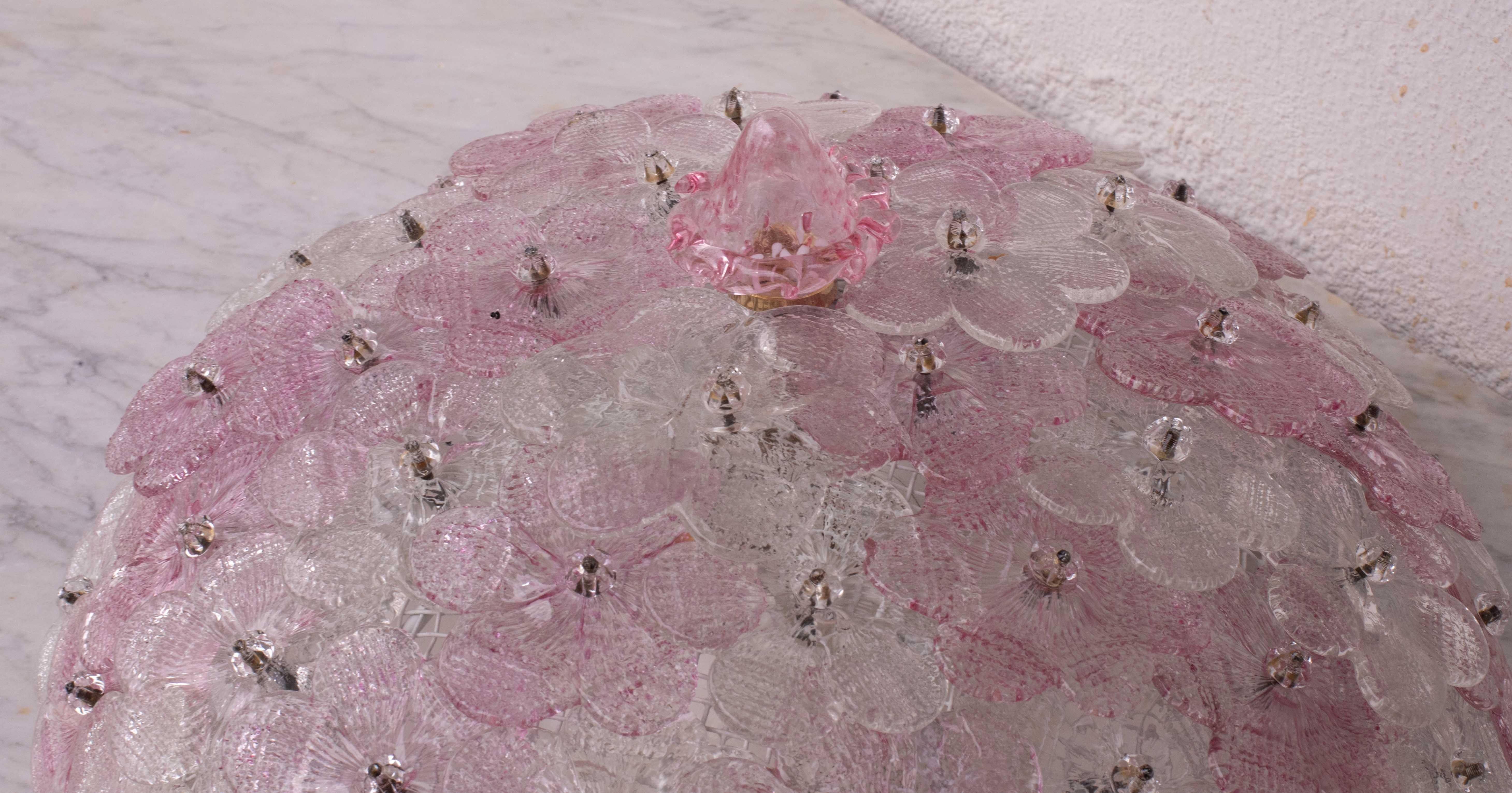 Charmant plafonnier de Murano rose Fleur de Seguso pour Venini, Italie, 1970 en vente 3