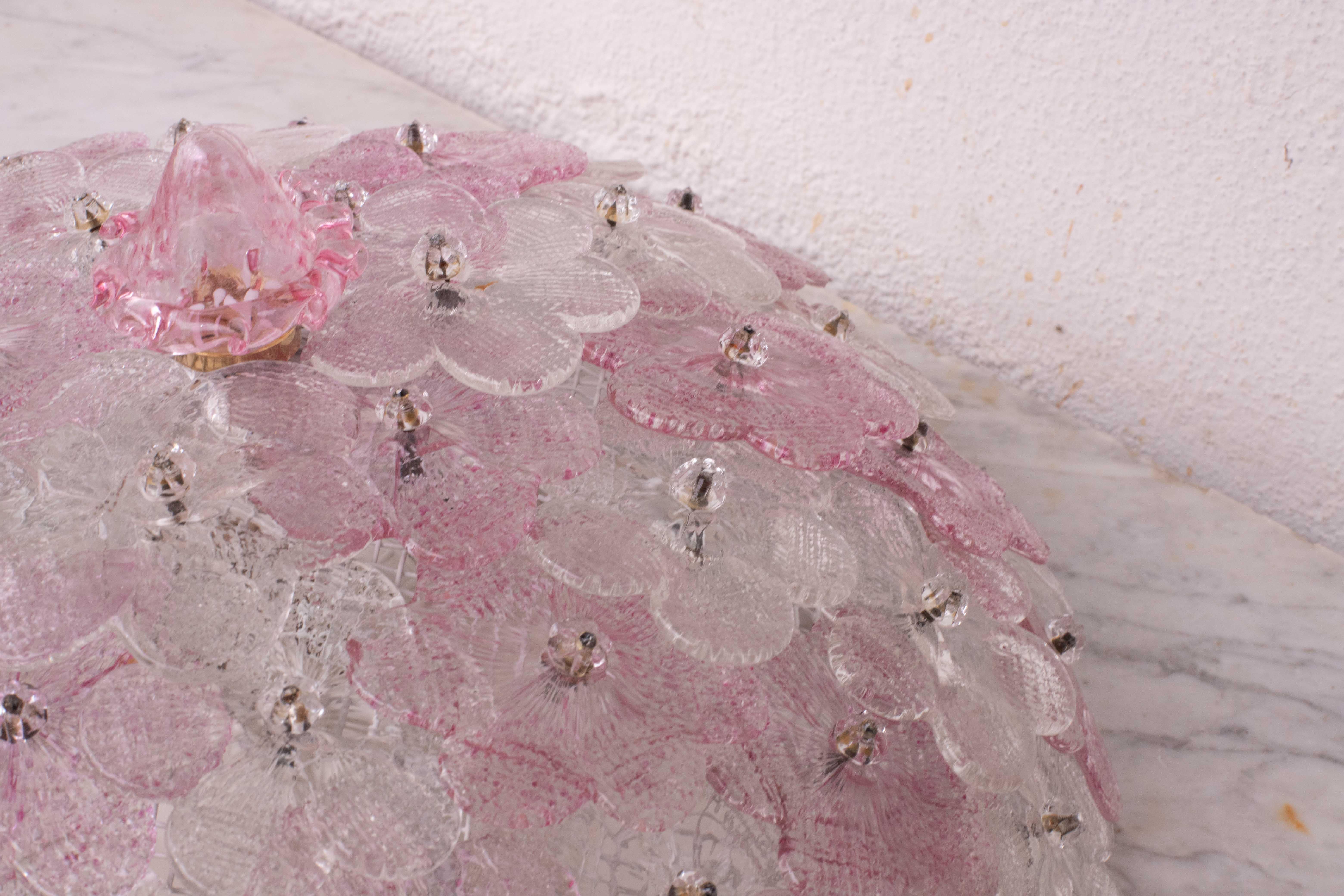 Charmant plafonnier de Murano rose Fleur de Seguso pour Venini, Italie, 1970 en vente 4