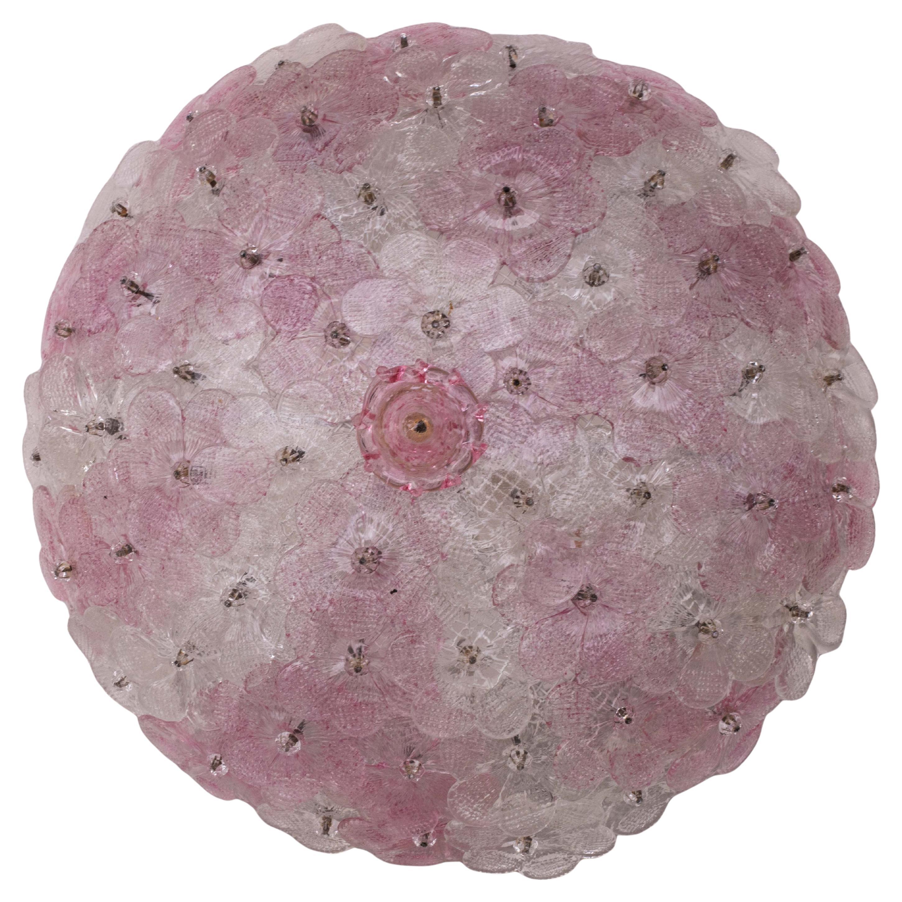 Charmante Murano-Deckenleuchte Rosa Blume von Seguso für Venini, Italien, 1970er Jahre