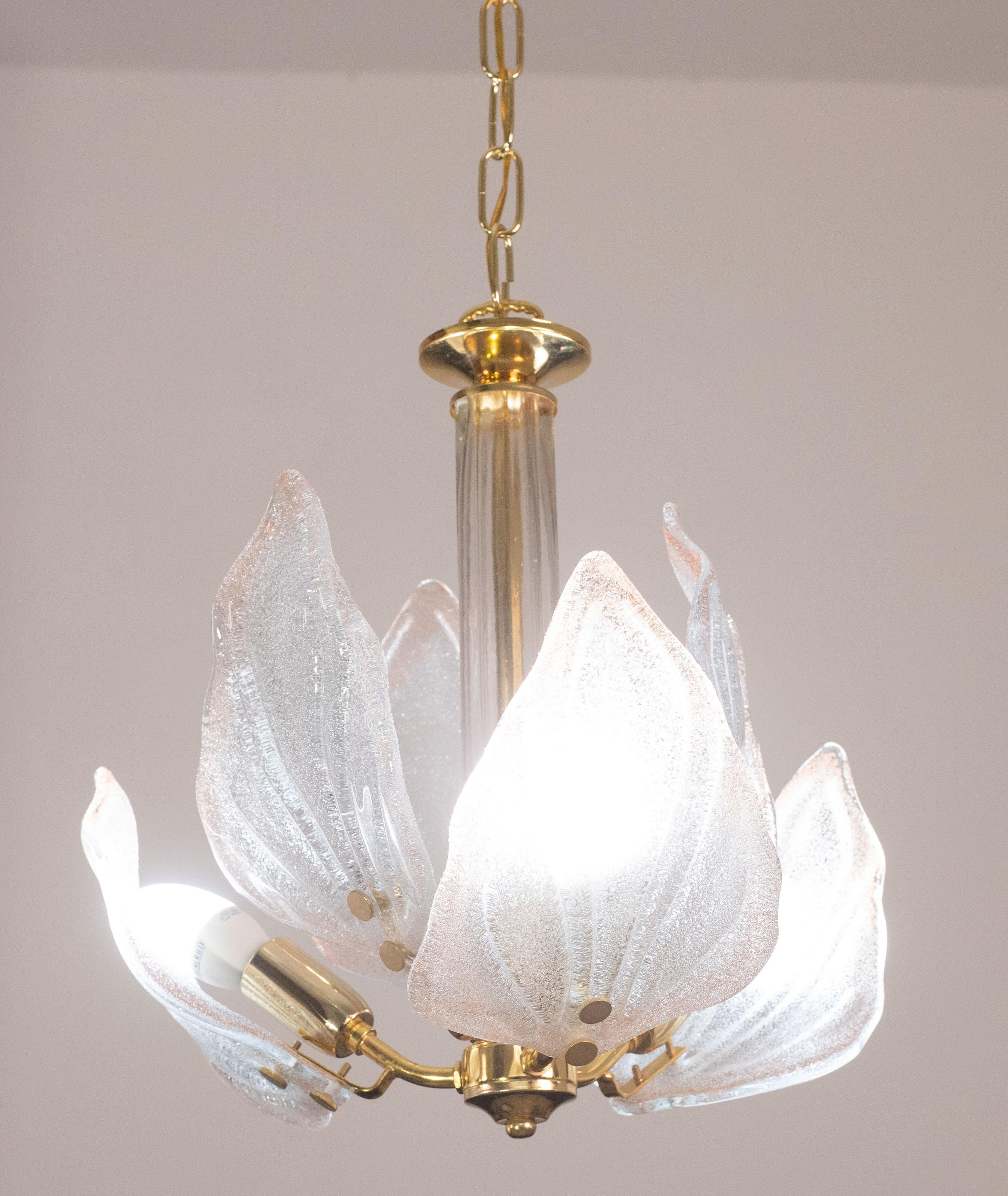 Verre de Murano Charmant lustre de Murano à feuilles roses, 1970 en vente