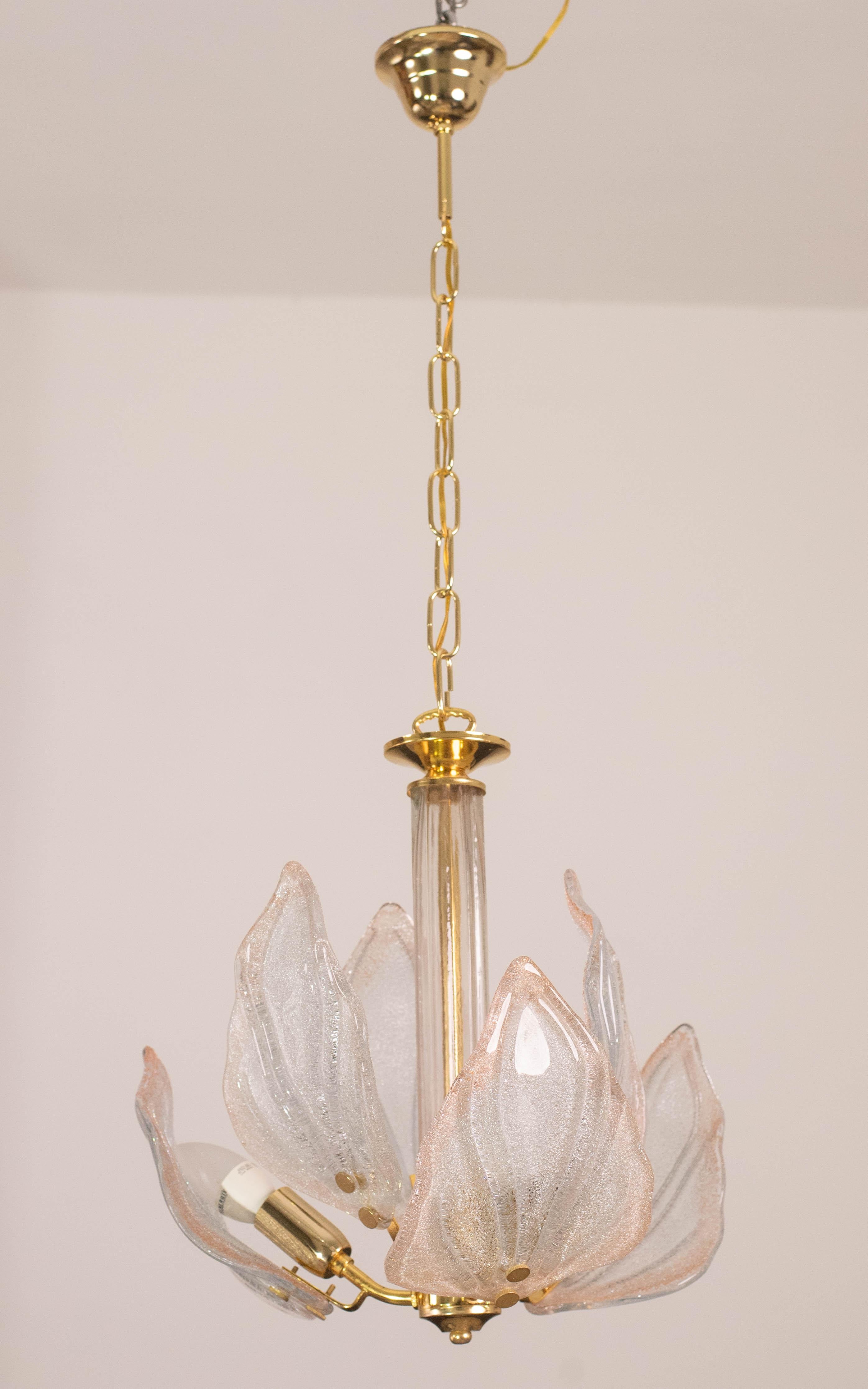 Charmant lustre de Murano à feuilles roses, 1970 en vente 2