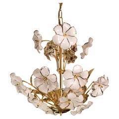 Charming Murano Chandelier White Flowers, 1970