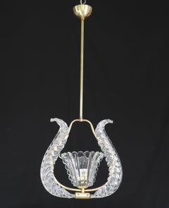 Charming Murano Glass Art Deco Pendant Chandelier by Ercole Barovier, 1940s