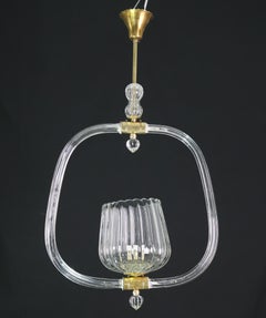 Charming Murano Glass Art Deco Pendant Chandelier by Ercole Barovier, 1940s