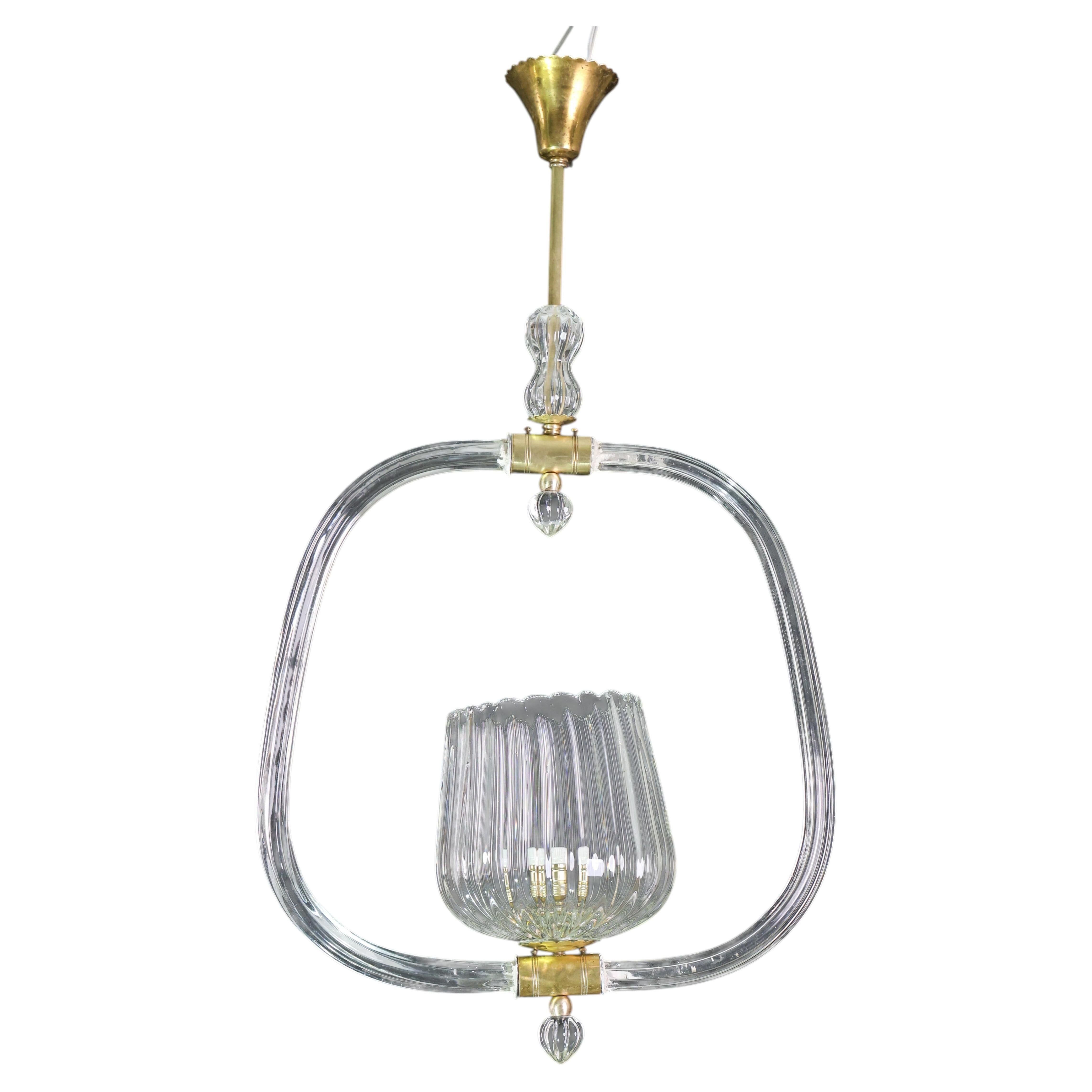 Charming Murano Glass Art Deco Pendant Chandelier by Ercole Barovier, 1940s For Sale