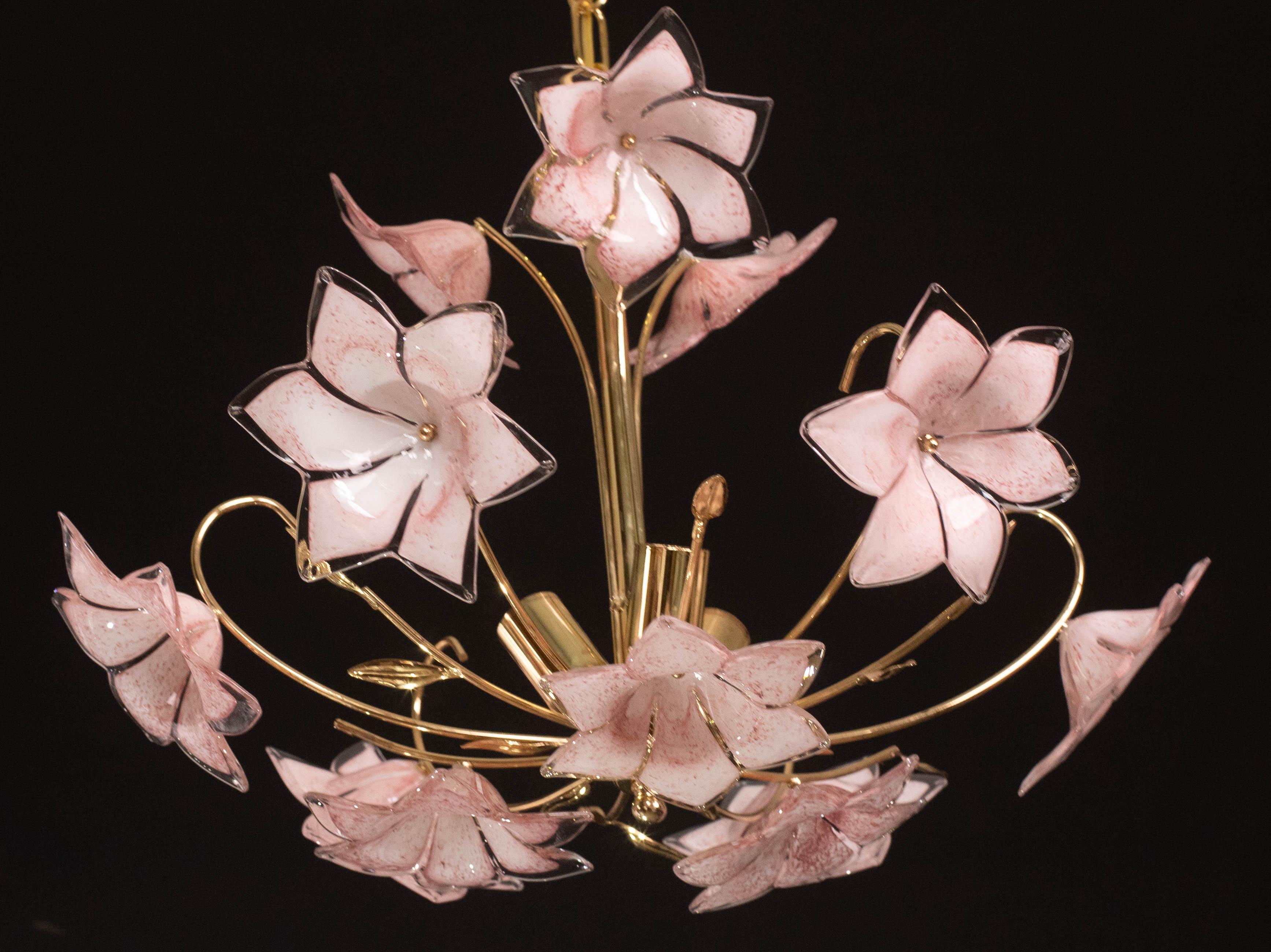 Incantevole lampadario in vetro di Murano Fiori rosa, 1970 in vendita 5