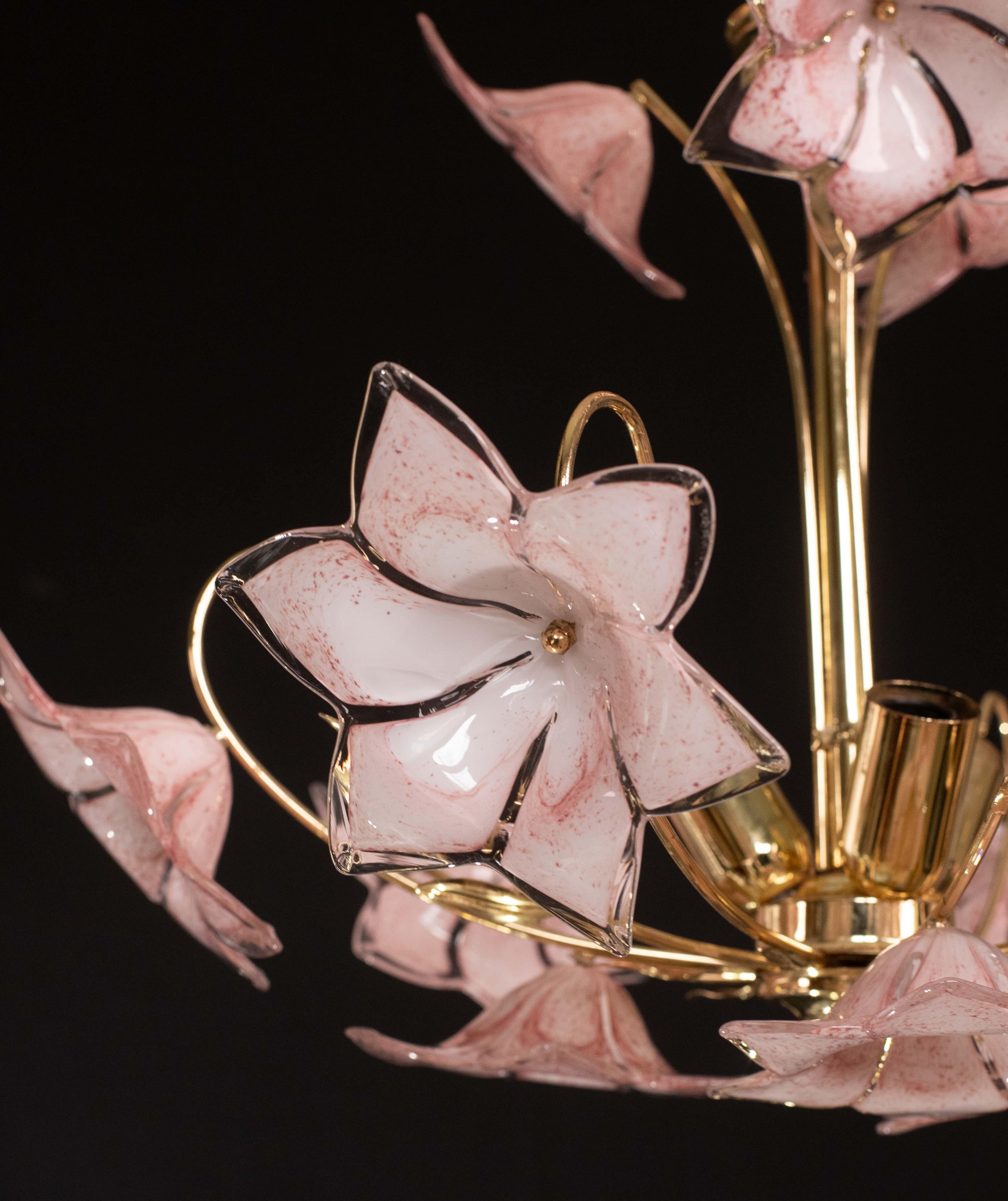 Incantevole lampadario in vetro di Murano Fiori rosa, 1970 in vendita 6