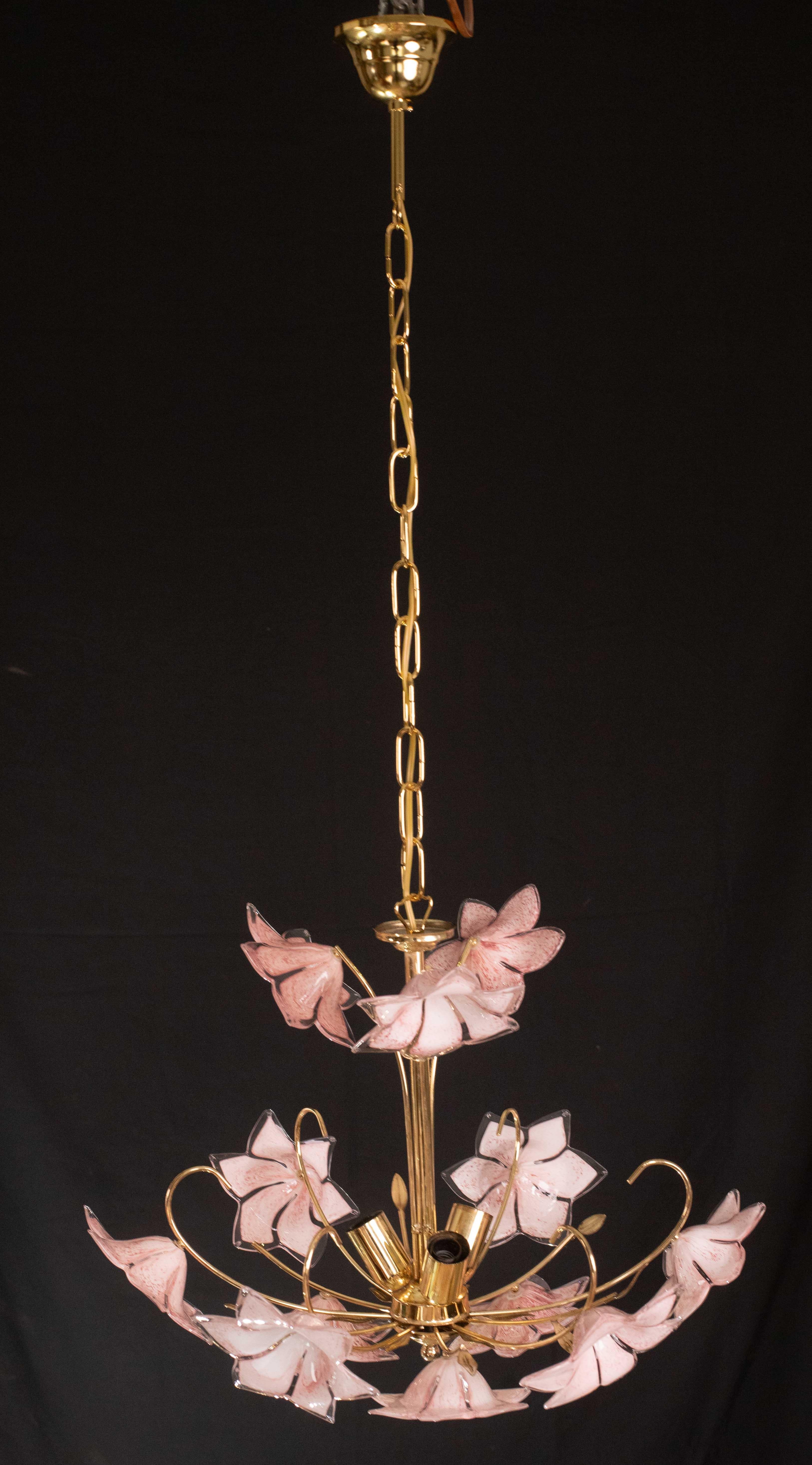 Incantevole lampadario in vetro di Murano Fiori rosa, 1970 in vendita 9