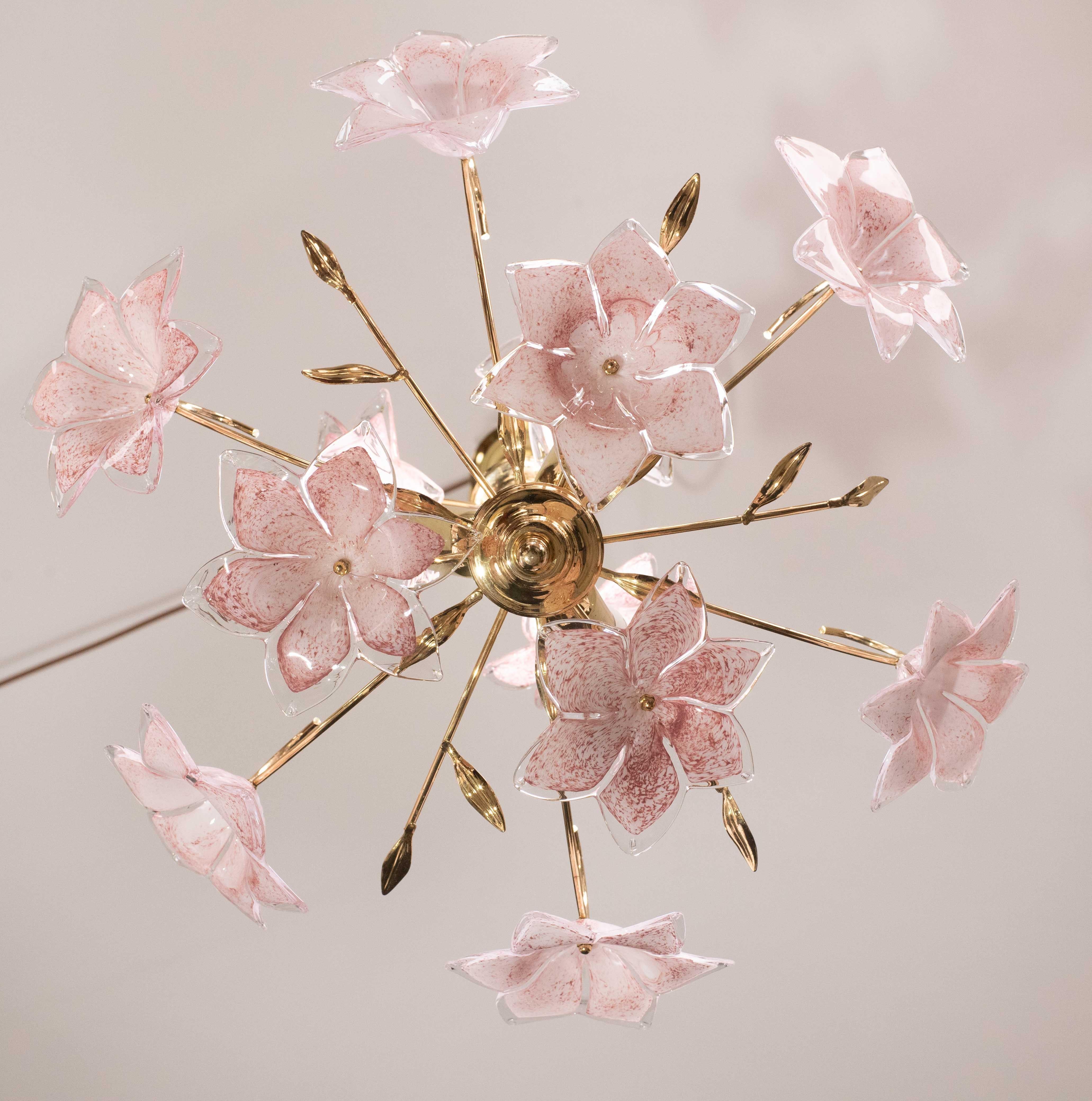 Incantevole lampadario in vetro di Murano Fiori rosa, 1970 in vendita 1