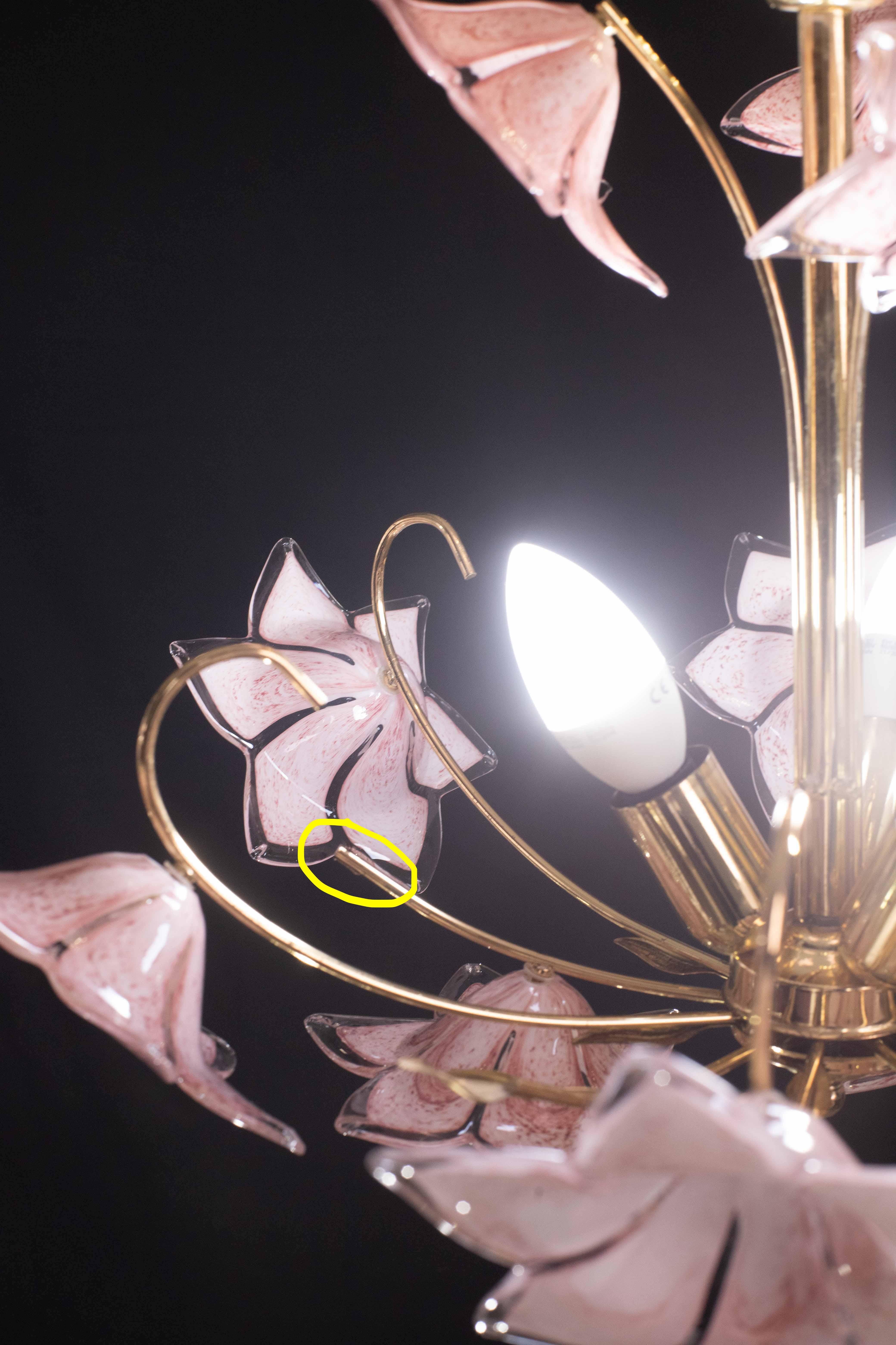 Incantevole lampadario in vetro di Murano Fiori rosa, 1970 in vendita 3