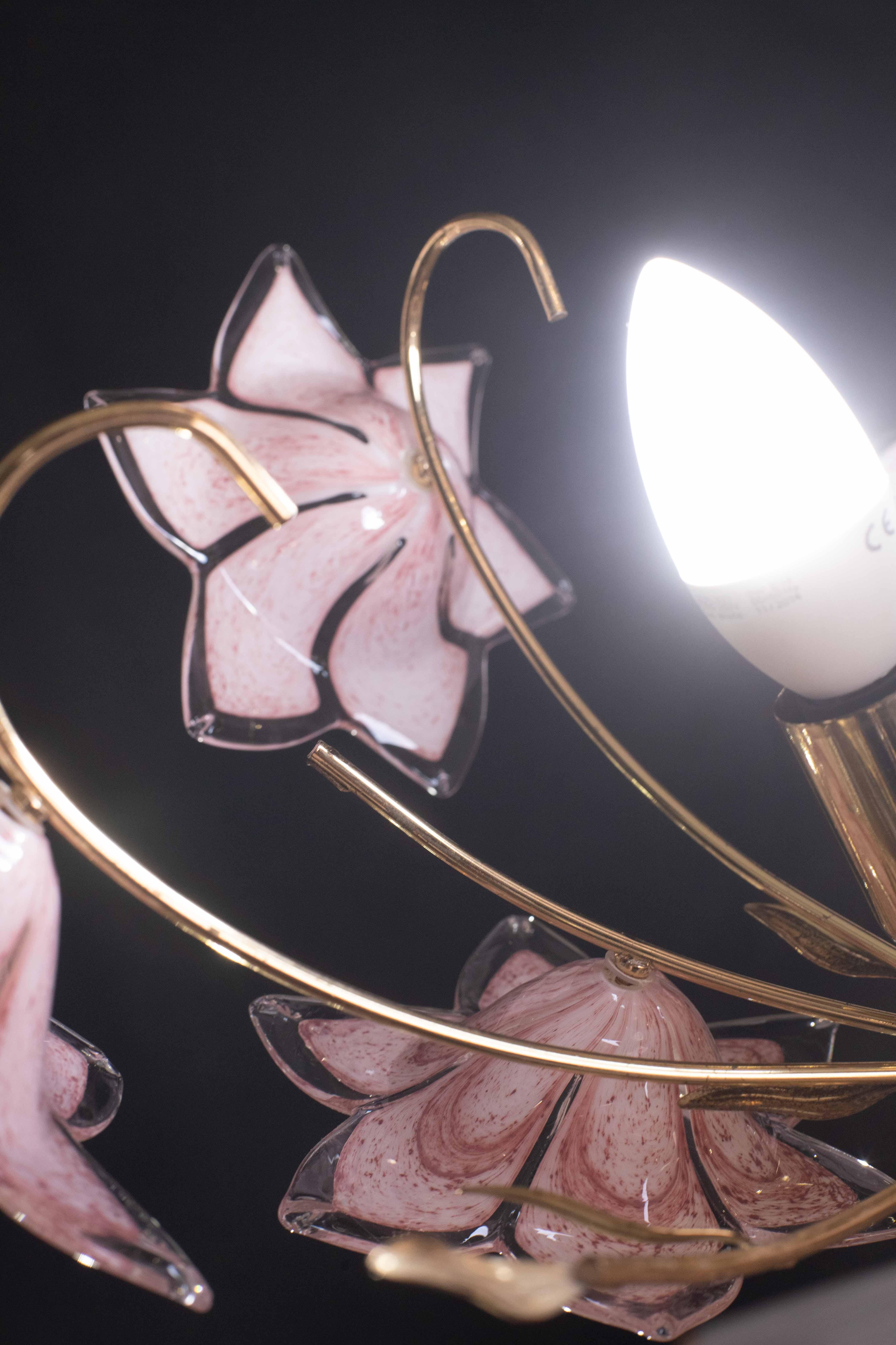 Incantevole lampadario in vetro di Murano Fiori rosa, 1970 in vendita 4