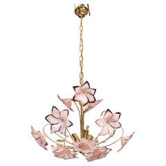 Charmanter Murano Glas Kronleuchter Rosa Blumen, 1970