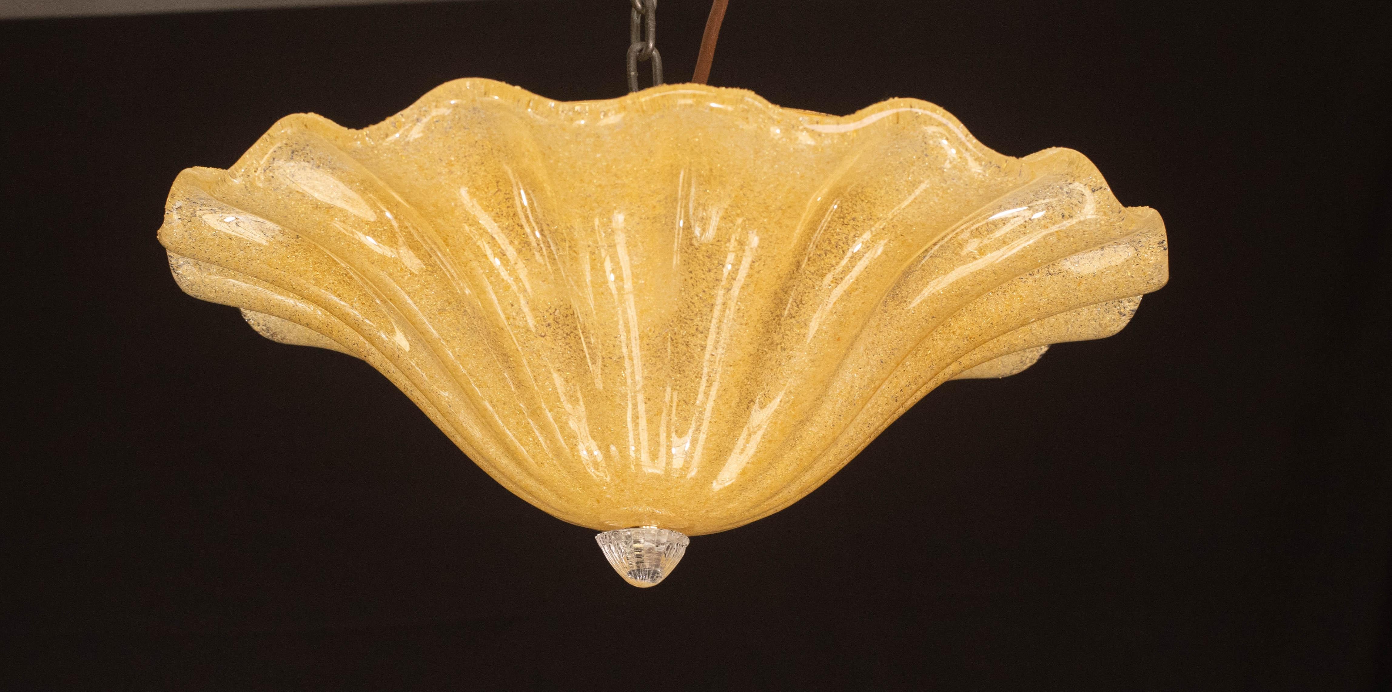 Incantevole plafoniera in vetro di Murano color oro Fiore, 1970 in vendita 1