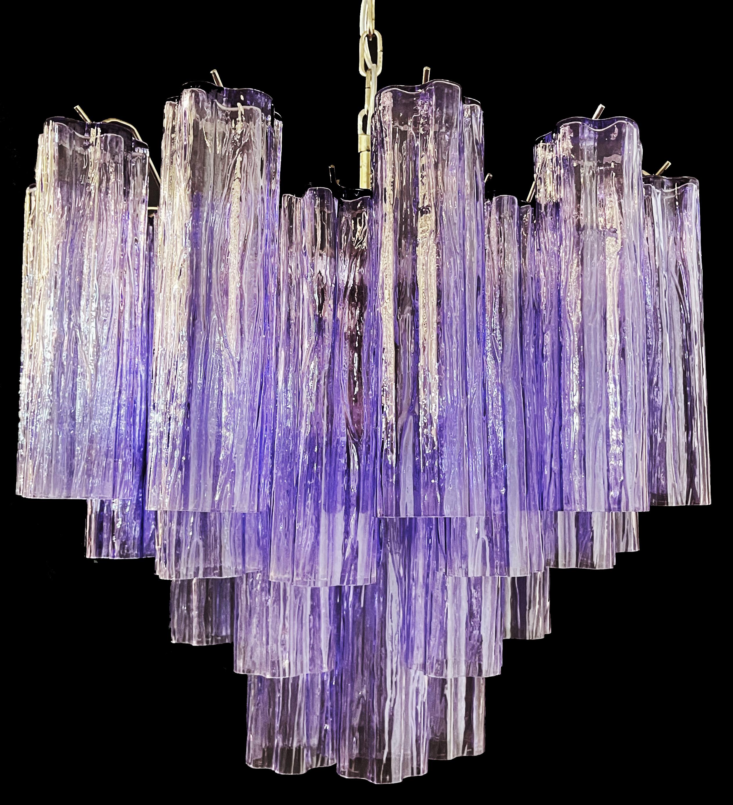 Charming Murano Glass Tube Chandelier, 36 Amethyst Glass Tube For Sale 4