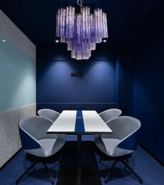 Encantadora lámpara de tubo de cristal de Murano, 36 tubos de cristal amatista