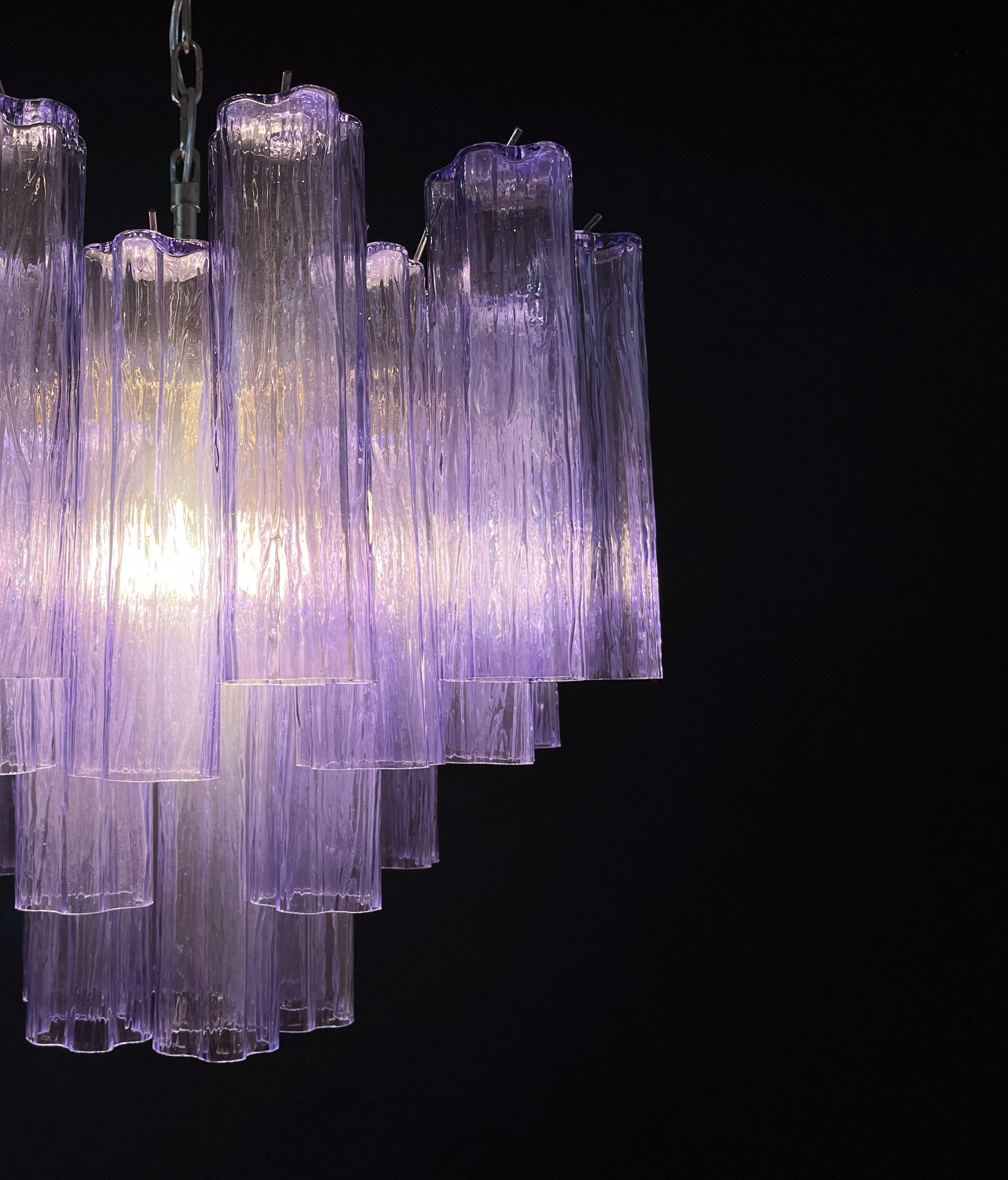 20th Century Charming Murano Glass Tube Chandelier, 36 Amethyst Glass Tube For Sale