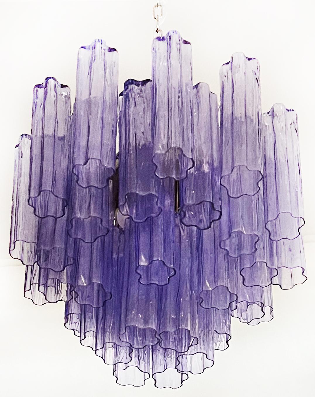 Charming Murano Glass Tube Chandelier, 36 Amethyst Glass Tube For Sale 1