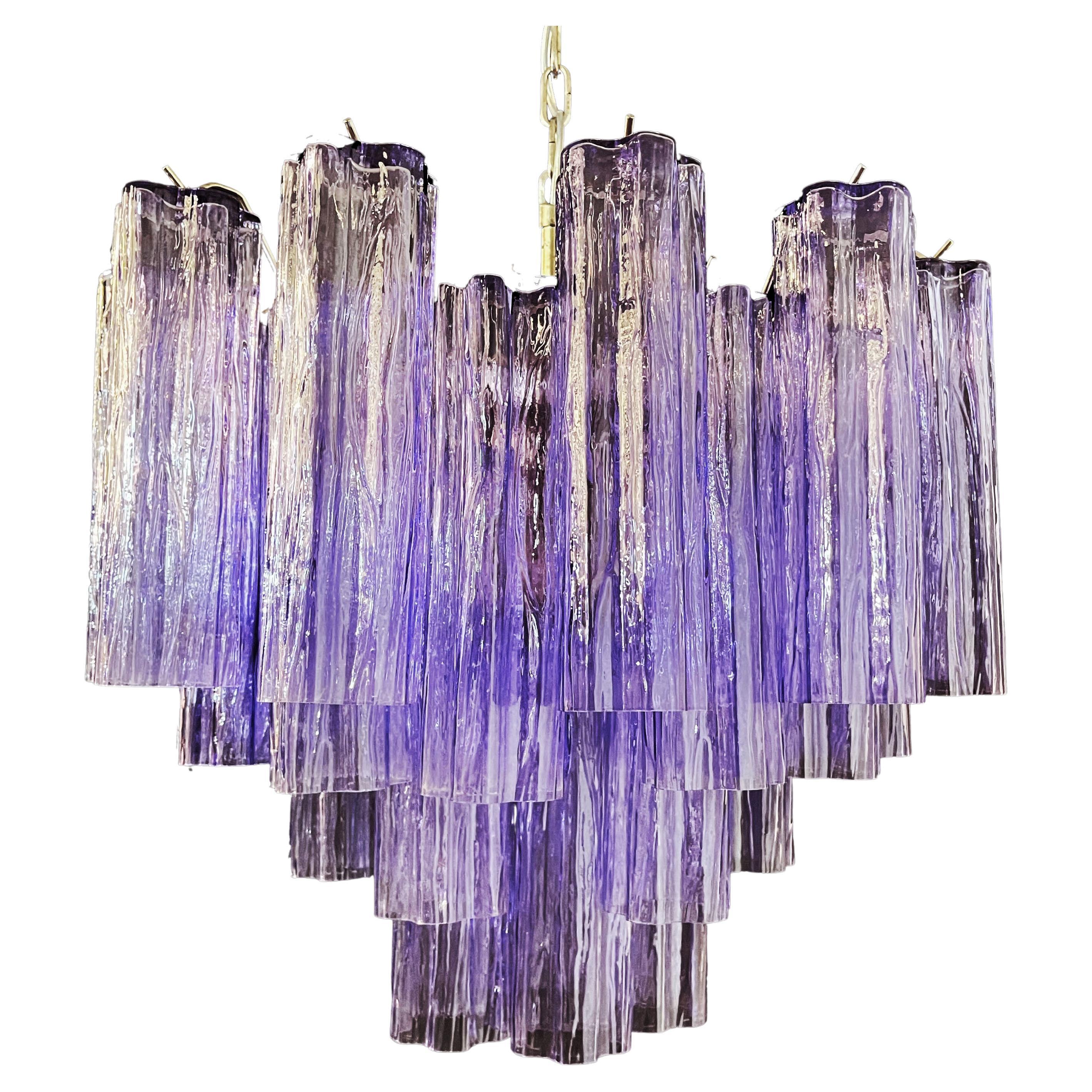 Charming Murano Glass Tube Chandelier, 36 Amethyst Glass Tube