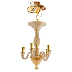 Vintage Charming, Murano Hand-Blown Chandelier with Clear Glass and Gold Flecks