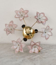 Charming Murano Vintage Ceiling Light Pink Flowers, 1970s