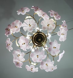 Charmant lustre Murano Vintage Fleurs blanches et roses