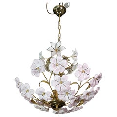 Charmant lustre Murano Vintage Fleurs blanches et roses