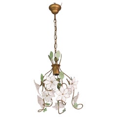 Charming Murano Vintage Chandelier White Flowers, 1980