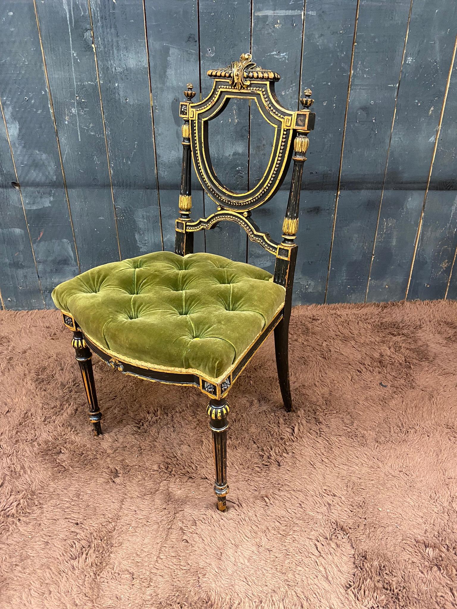Charming Napoleon III Period Chair, in Blackened Pear and Velvet For Sale 7