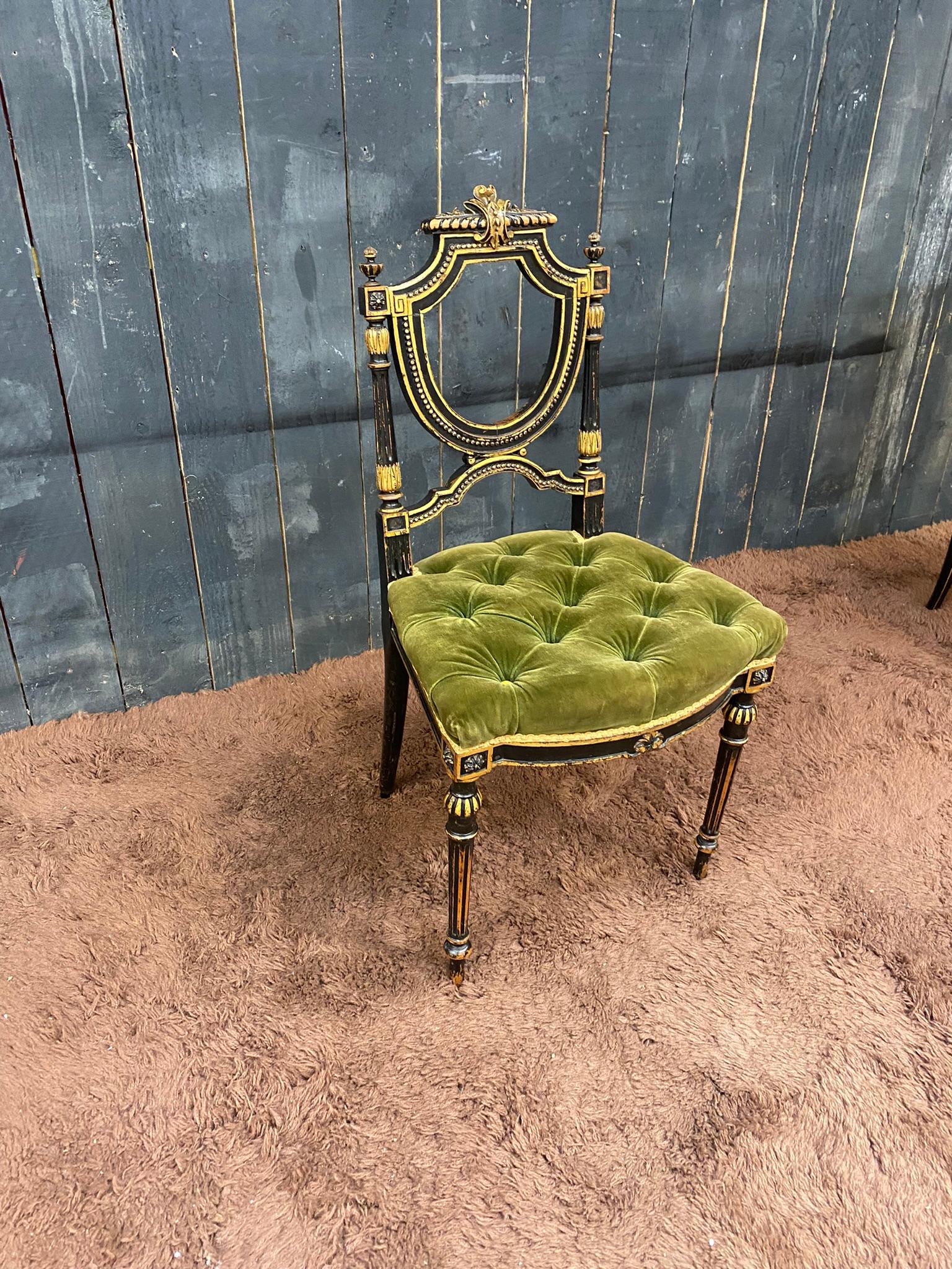French Charming Napoleon III Period Chair, in Blackened Pear and Velvet For Sale