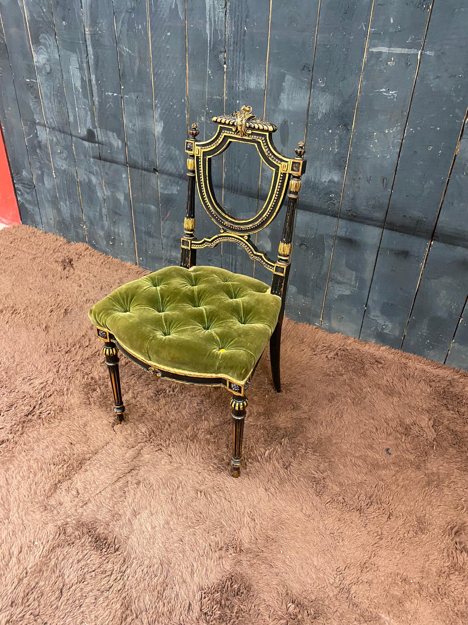 19th Century Charming Napoleon III Period Chair, in Blackened Pear and Velvet For Sale