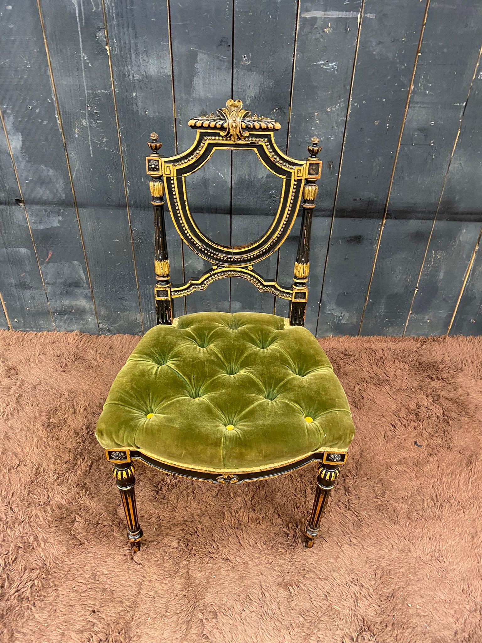 Charming Napoleon III Period Chair, in Blackened Pear and Velvet For Sale 1