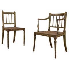 Charming Near Pair of Regency Green Painted Occasional, Elbow Chairs
