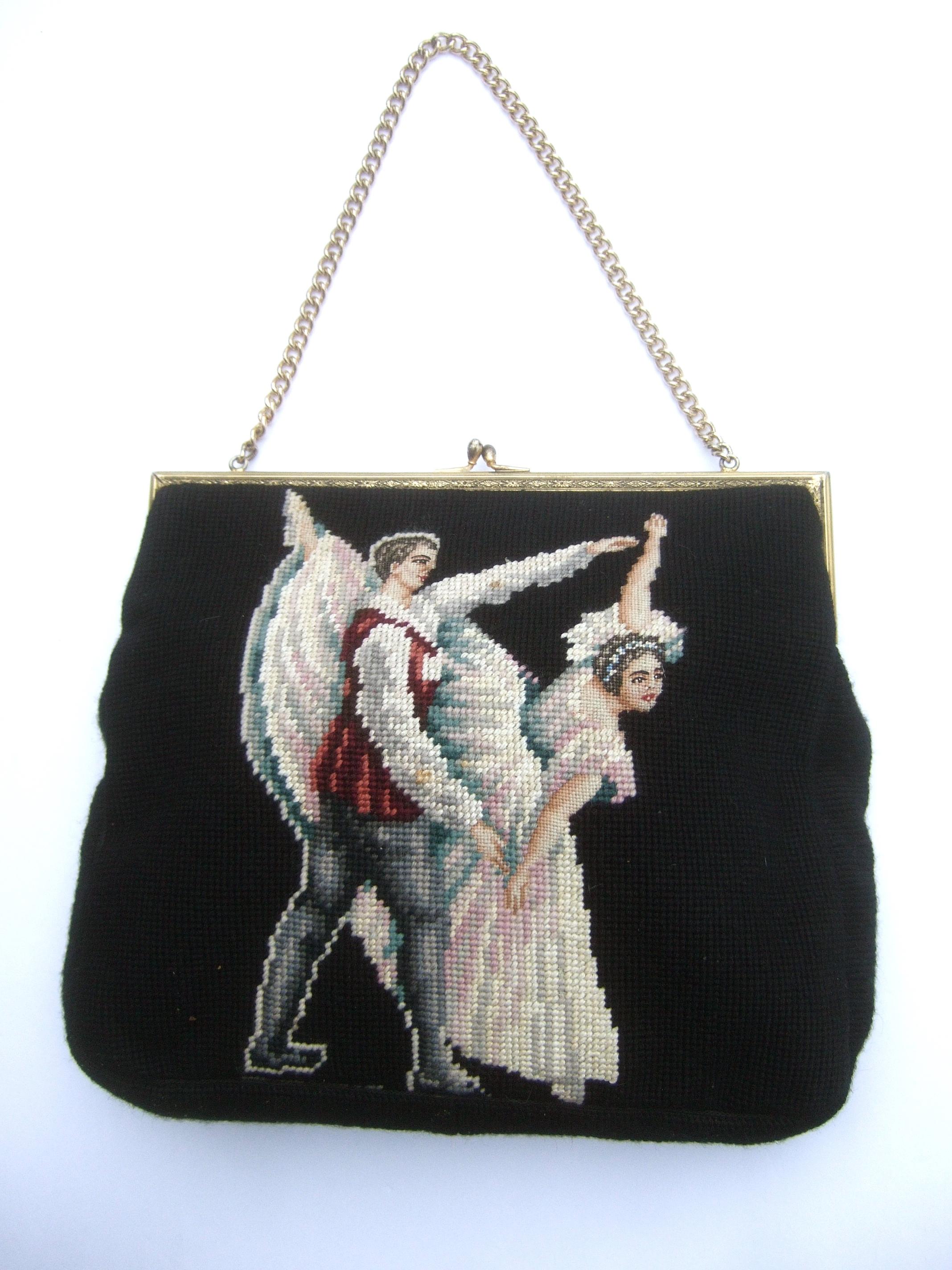 Charming Needlepoint Ballet Scene Artisan Handbag c 1960  5