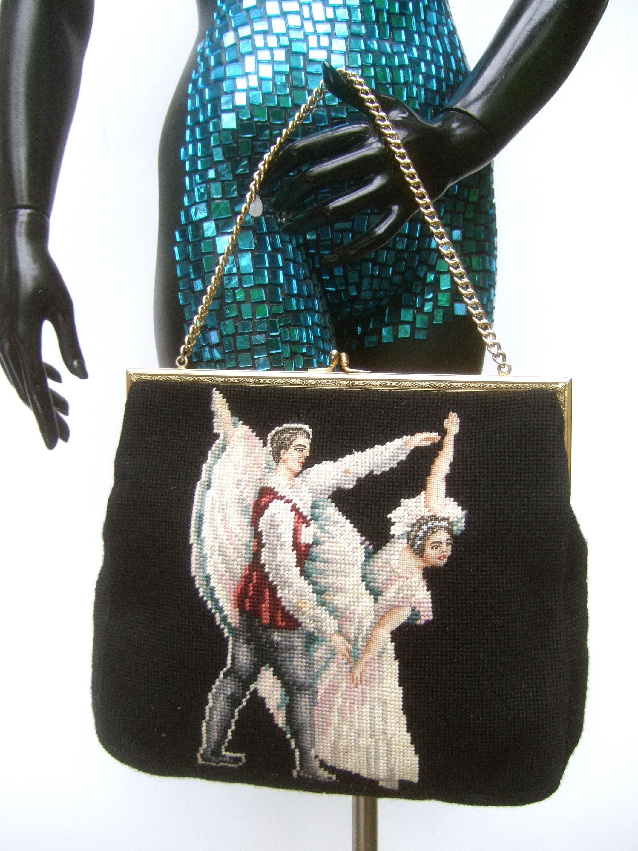 Charming Needlepoint Ballet Scene Artisan Handbag c 1960  In Good Condition In University City, MO