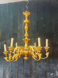 Charming  Neo baroque Chandelier in giltwood circa 1950