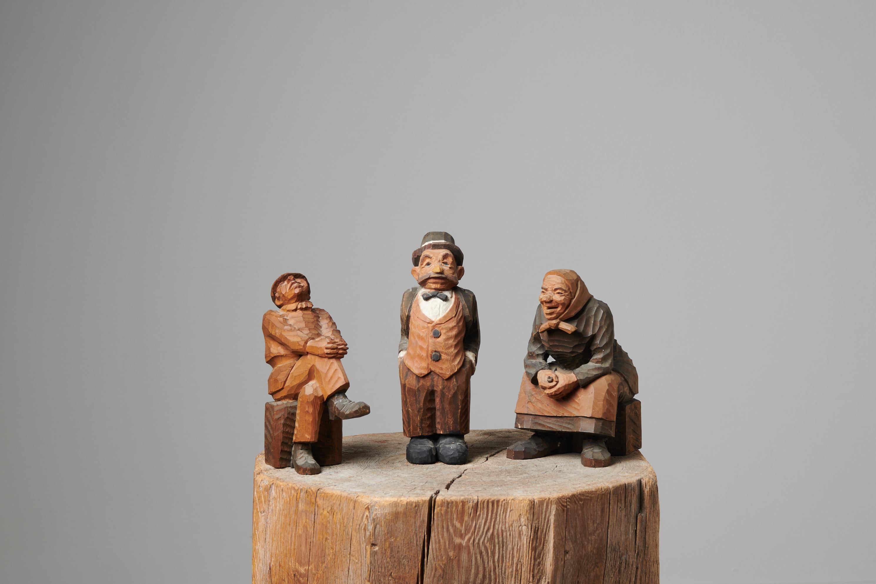 Hand-Crafted Charming Northern Swedish Handmade Folk Art Wooden Figurines For Sale