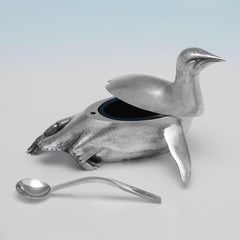 Charming Novelty Sterling Silver 'Emperor Penguin' Condiment Set, London, 1996