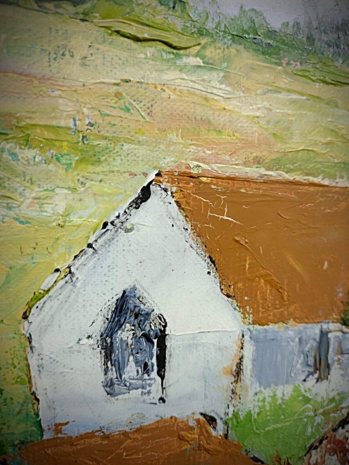 20th Century Charming Oil Painting on Canvas – Village Church Scene - 2Y172 For Sale