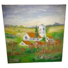 Charming Oil Painting on Canvas – Village Church Scene - 2Y172