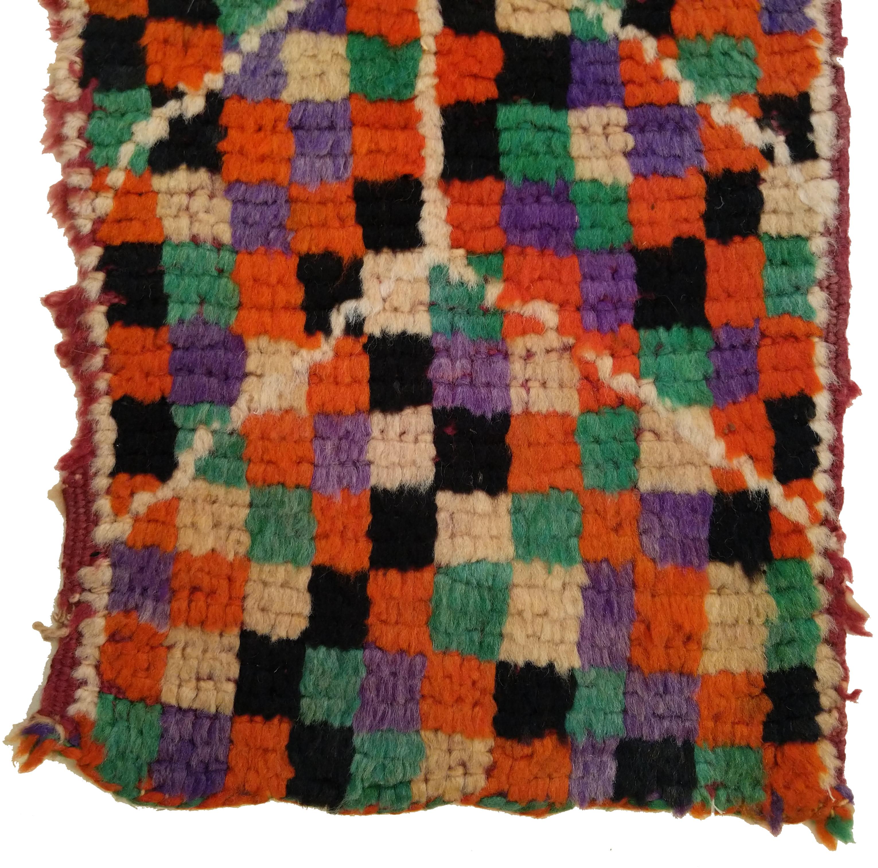 Hand-Knotted Charming Old Miniature Moroccan Berber Rug with Abstract Geometric Pattern For Sale